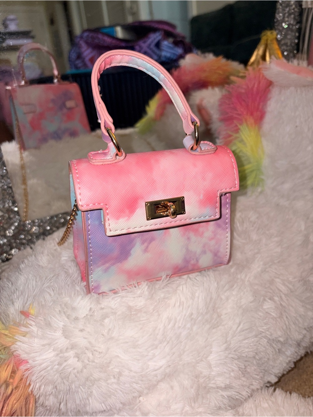 Pastel Tie-Dye Mini Top-Handle Bag in Pink